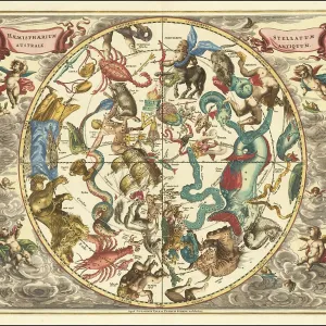 Historical sky map titled Haemisphaerium Stellatum Australe Antiquum Historical sky map titled Haemisphaerium Stellatum Australe Antiquum
