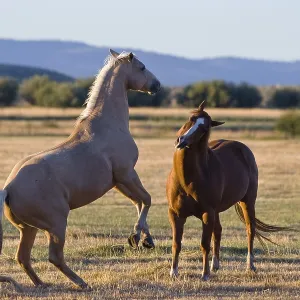 Caballos en una pelea del wild west, Oregón, EE. UU.