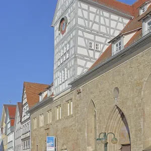 Hospital courtyard built 13th century with half-timbered buildings Hospital courtyard built 13th century with half-timbered buildings
