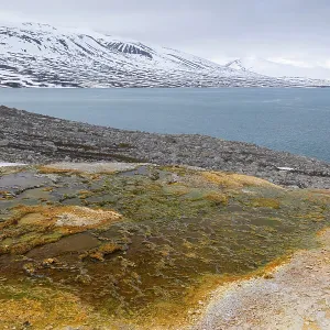 Hot spring, discoloured rock, sinter Hot spring, discoloured rock, sinter