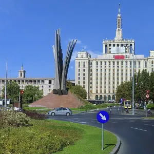 House of the Free Press in Stalinist architectural style and Wings monument