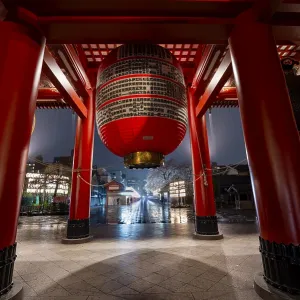 Huge red lantern in the illuminated thunder gate Kaminarimon of Asakusa Shrine or Senso-ji Temple Huge red lantern in the illuminated thunder gate Kaminarimon of Asakusa Shrine or Senso-ji Temple