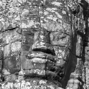 Huge stone-carved face of Bodhisattva Lokeshvara