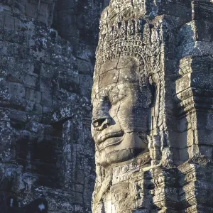 Huge stone-carved face of Bodhisattva Lokeshvara Huge stone-carved face of Bodhisattva Lokeshvara