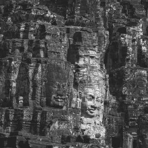 Huge stone-carved faces of Bodhisattva Lokeshvara