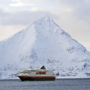 Hurtigruten Cruise Ship MS Kong Harald Print, Oksfjord Norway