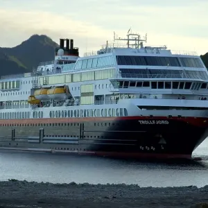 Hurtigruten ferry Trollfjord in the port of Stamsund Lofoten Norway