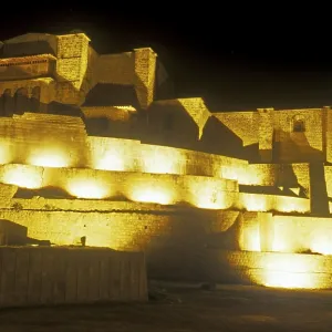 Illuminated Santo Domingo church in Cusco