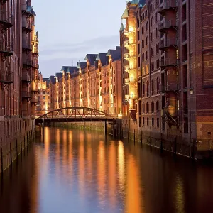 Illuminated warehouses and a channel