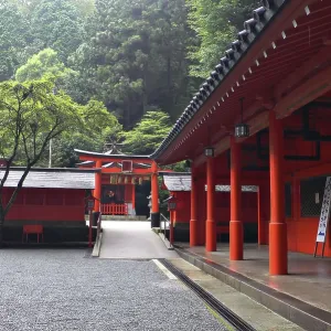 Inner yard in japanese temple in mountain area