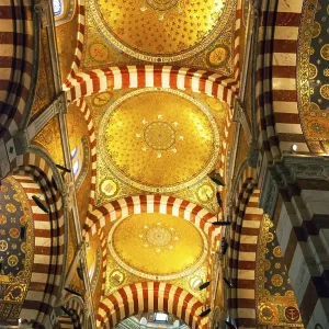 Interior with golden mosaics of Notre Dame de la Garde cathedral Interior with golden mosaics of Notre Dame de la Garde cathedral