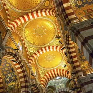 Interior with golden mosaics of Notre Dame de la Garde cathedral Interior with golden mosaics of Notre Dame de la Garde cathedral
