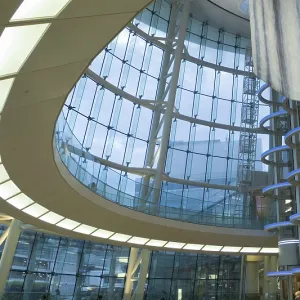 Interior of modern futuristic building - public hall of japanese airport