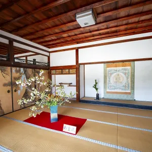 Interior, traditional Japanese architecture with tatami mats Interior, traditional Japanese architecture with tatami mats