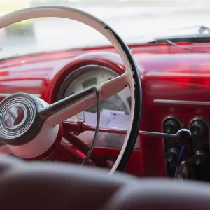 Interior view of a white American classic car inside view of a white American classic car
