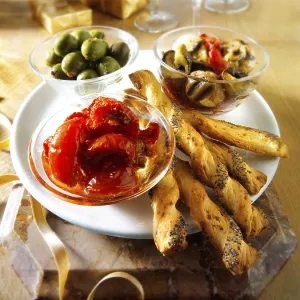 Italian Party Buffet Print with Dried Tomatoes and Bread Sticks