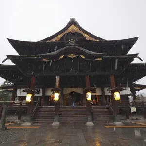 Japanese temple in rain giving off a calm atmosphere Japanese temple in rain giving off a calm atmosphere