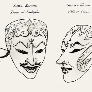 Javanese Topeng masks, 1817, from History of Java by Sir Thomas Stamford Bingley Raffles