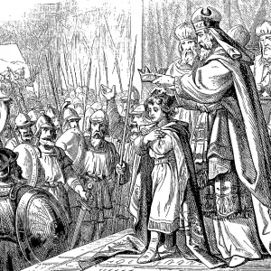Joash (878-838 BC) is anointed and crowned king by the priest Jehoiada at the age of 7