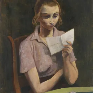 Femme lisant avec réflexion dans une atmosphère calme (1943)