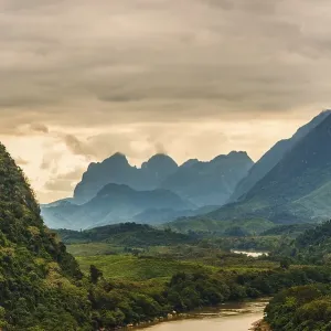 Karst landscape, forested karst mountains with Nam Ou River