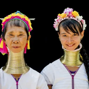 Two Kayan hill tribe women, Chiang Mai, Thailand Two Kayan hill tribe women, Chiang Mai, Thailand