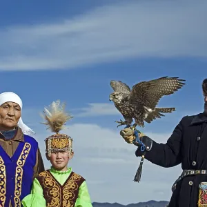 Kazakh Hunter with Saker Falcon Print, Western Mongolia Kazakh Hunter with Saker Falcon Print, Western Mongolia
