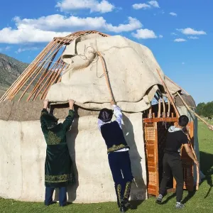Kazakh Men Building a Yurt Print Kazakh Men Building a Yurt Print