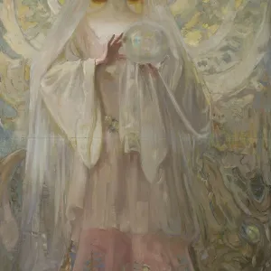 Kazimierz Stabrowski Print: Mystical Woman with Crystal Ball