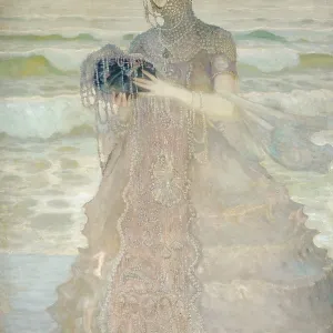 Kazimierz Stabrowski Print: Mysterious Woman by the Sea