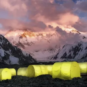 Khan Tengri Glacier viewed at sunset from the Base Camp