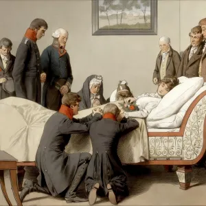 The king and his two eldest sons at the deathbed of the Queen in Hohenzieritz on the morning of July 19 The king and his two eldest sons at the deathbed of the Queen in Hohenzieritz on the morning of July 19