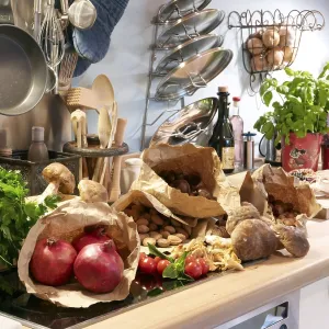 Kitchen still life with pomegranates