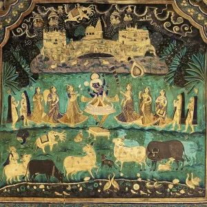 Krishna Holding Govardhan Mountain Print, Bundi, Rajasthan Krishna Holding Govardhan Mountain Print, Bundi, Rajasthan