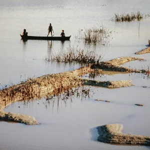 Lake Taungthaman with mud islands and fishermen Lake Taungthaman with mud islands and fishermen
