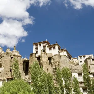 Lamayuru Buddhist Monastery rising above mass of eroded cliffs on Leh Kargil road