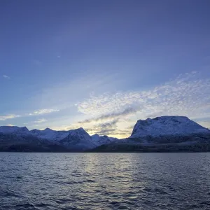 Landscape, Atlantic Ocean with snowy mountains in Tromvik Landscape, Atlantic Ocean with snowy mountains in Tromvik