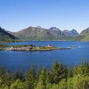 Landscape on the Lofoten Islands with sea and mountains Landscape on the Lofoten Islands with sea and mountains