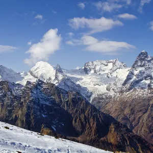 Landscape of mountains Caucasus region in Russia Mountain peaks in clouds