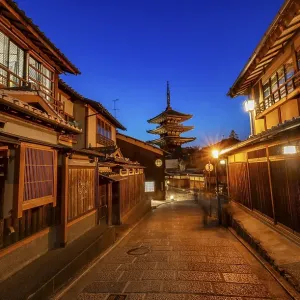 Lane, Yasaka dori historical alleyway in the old town with traditional Japanese houses