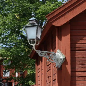 Lantern on wooden house, Scandinavia Lantern on wooden house, Scandinavia