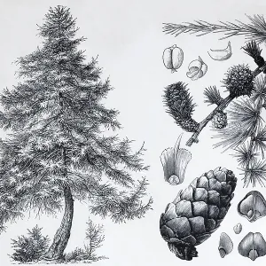 Larch (Larix europea), tree and cones