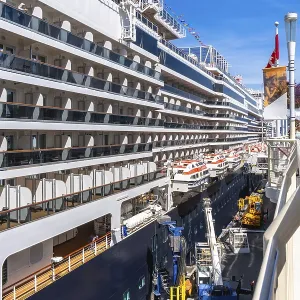 Large cruise ship docking in vancouver