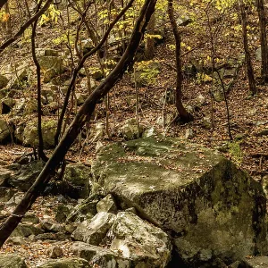 Large granite boulders on mountainside in wilderness park