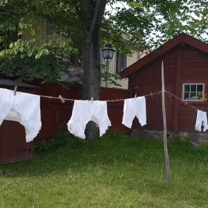 Laundry on a line, hung up to dry