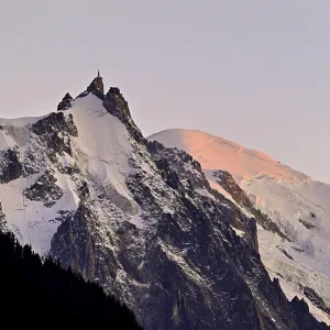 From left snow-covered Aiguille du Midi