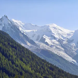 From left snow-covered Aiguille du Midi