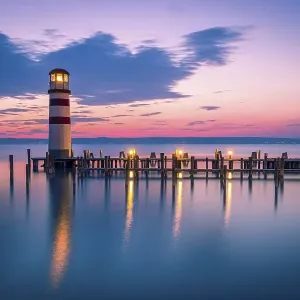 Lighthouse at sunset, Podersdorf am See