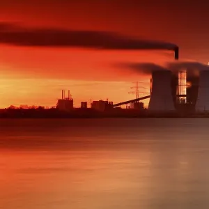 Lignite-fired Power Plant Print, Schkopau am See at Sunrise
