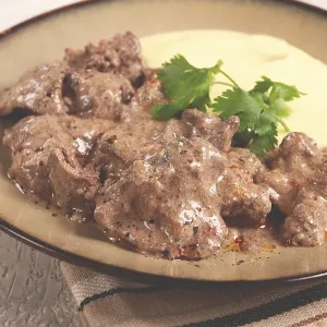 Liver Beef Stroganoff Print with Mashed Potatoes Liver Beef Stroganoff Print with Mashed Potatoes